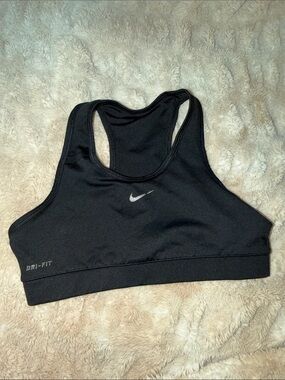 Nike Black Dri-FIT Racerback Sports Bra with Silver Swoosh